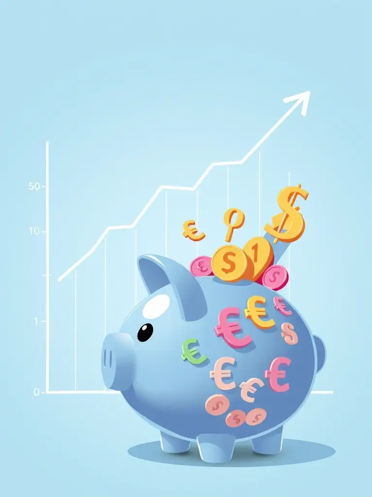 A visual representation of cost reduction, such as a graph showing decreasing transaction fees or a piggy bank with international currency symbols.